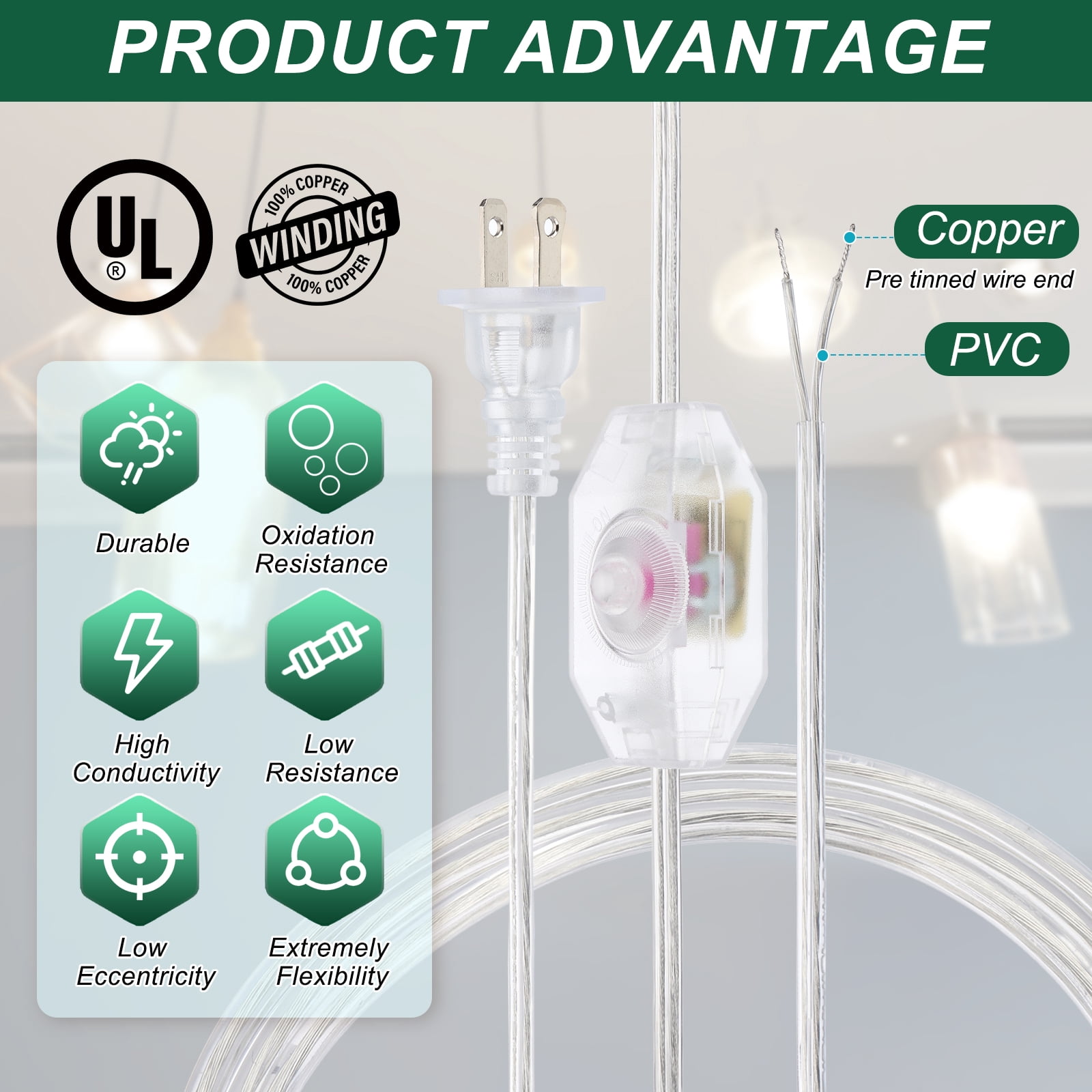 Uxcell 12 Feet 2 Set UL List Lamp Power Cord with Full Range Rotary Lamp, Clear