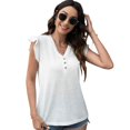 thumbnail image 3 of Defitshape Women's V Neck T Shirt Cotton Shirt Short Sleeve Summer Ruffle Soft Flutter Sleeve Tshirt White 4-6, 3 of 4