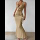 thumbnail image 5 of Conjunto de Dos Piezas para Mujer: Top con Cuello Halter y Falda con Frontal, Conjunto de Verano. Caqui XL, 5 of 10