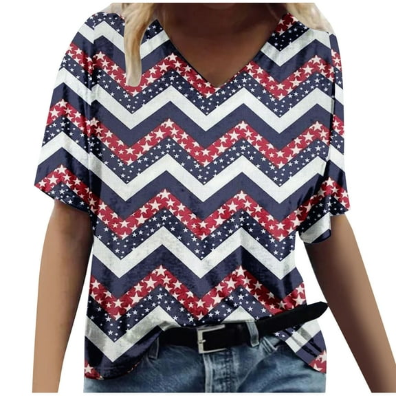 IROINNID 4th of July T-Shirt For Women Summer Tops V-Neck July 4th Women Tops