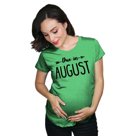 

Maternity Due In August Funny T shirts Pregnant Shirts Announce Pregnancy Month Shirt (Heather Green) - L