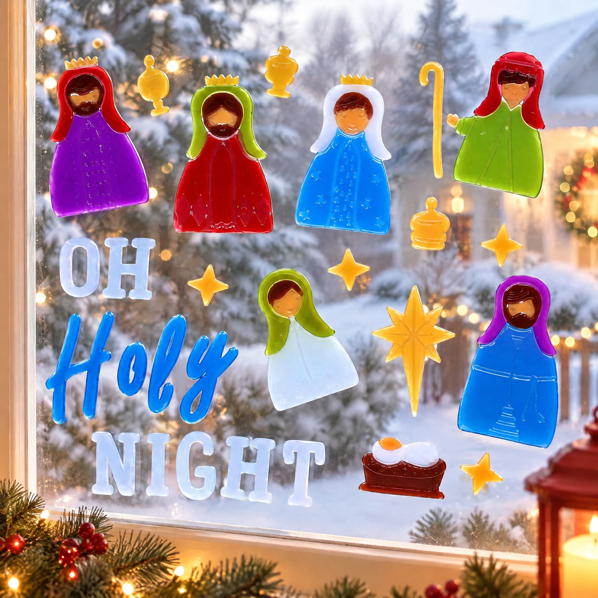 Nativity Scene Christmas Window Gel Clings, Multicolor, 11.5" x 12", by Holiday Time