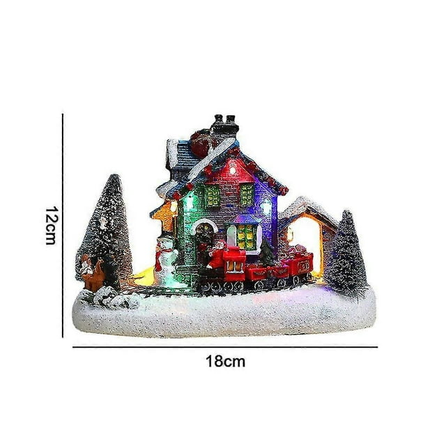 Christmas Village Houses Santa Claus Snowman Train Snow Scene Led Light Up Christmas Decor Resin