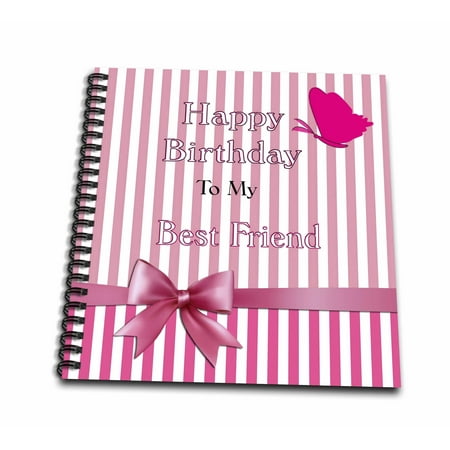 3dRose Image of Happy birthday Best Friend On Pink Stripes With Bow - Memory Book, 12 by