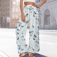 thumbnail image 6 of Womens Pants Pockets Boho Printed Elastic Waist Wide Leg Palazzo Pants for Women Work Beach Vacation Clothes Light Blue S, 6 of 8