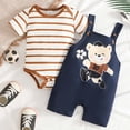 thumbnail image 2 of Wxirdiow Newborn Boy Clothes Cute Baby Boy Clothes Suit Toddler Boys' Striped Short Sleeve T-Shirt+Denim Overalls Jumpsuit Pants Outfits Sets Blue Size,6-9 Months, 2 of 7
