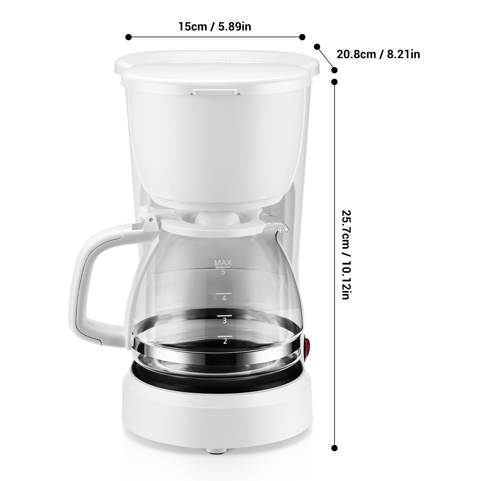Mainstays 5-Cup Drip Coffee Maker, White photo 5