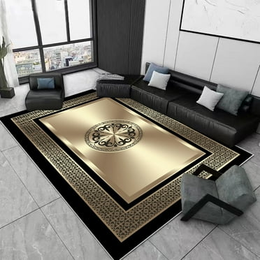 Carpets Living Room Modern ration Thick Short Plush Area Rug Non-slip Luxury Black Gold Pattern Floo