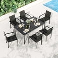 thumbnail image 1 of 7 Piece Patio Dining Set for 6, Outdoor Metal Dining Furniture Set with Rectangular Slatted Table, 6 Breathable Textilene Chairs, Modern Backyard Deck Porch Poolside, 1 of 7