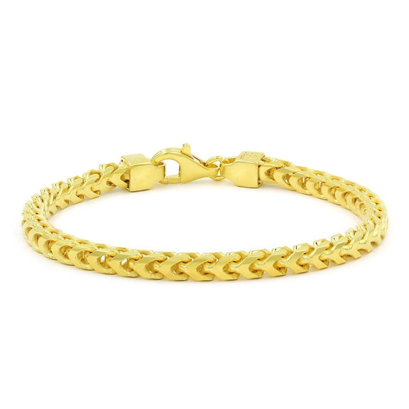 925 Italian Sterling Silver 5mm Solid Franco Bracelet, FREE Microfiber Cloth, Yellow Gold Plated Square Box Chain, Giorgio Bergamo