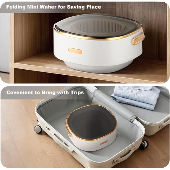Historyli Portable Washer, 13L, with 3 Cleaning Modes, Mini Washing Machine, Gray White