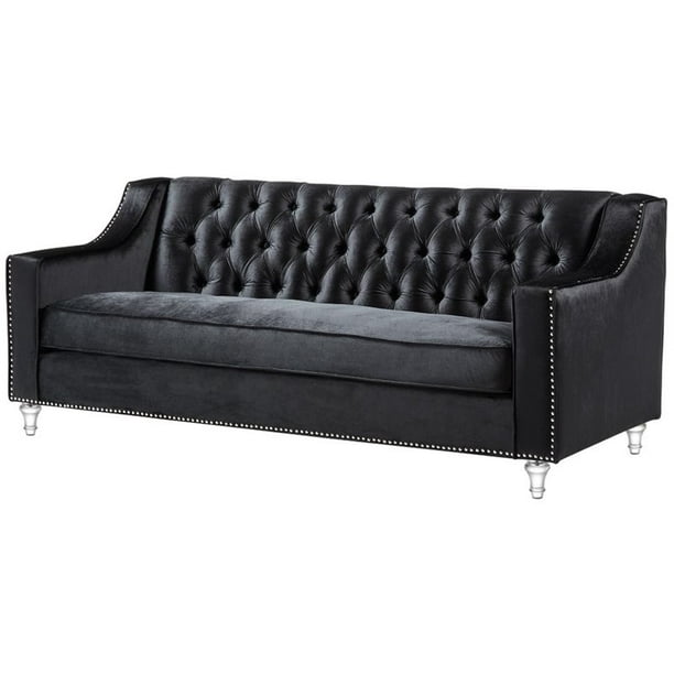 Brika Home Velvet Tufted Sofa In Black Com Brika Home Velvet Tufted Sofa In Black, Black Tufted Sofa Velvet