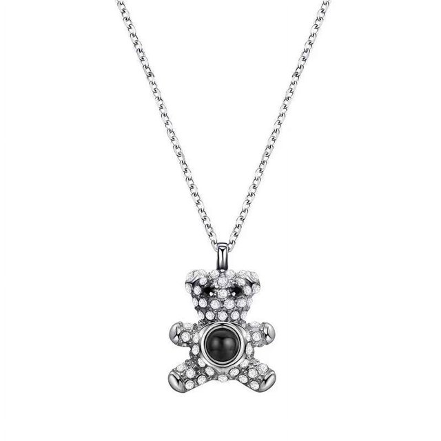 Lindo collar con proyección de oso, 100 idiomas, te amo, cadena de clavícula sencilla, adecuado para regalos navideños