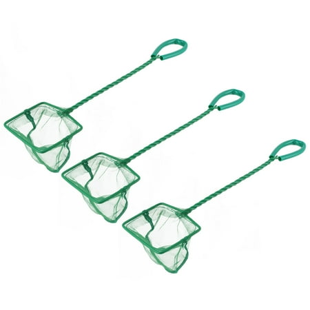 Aquarium Nylon Meshy Rectange Frame Fish Dip Catch Landing Net Green 3 Pcs