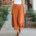 thumbnail image 3 of Casual, High Waist with Buttons, Pleated, Orange, Size M Maxi Skirt for Women, 3 of 6