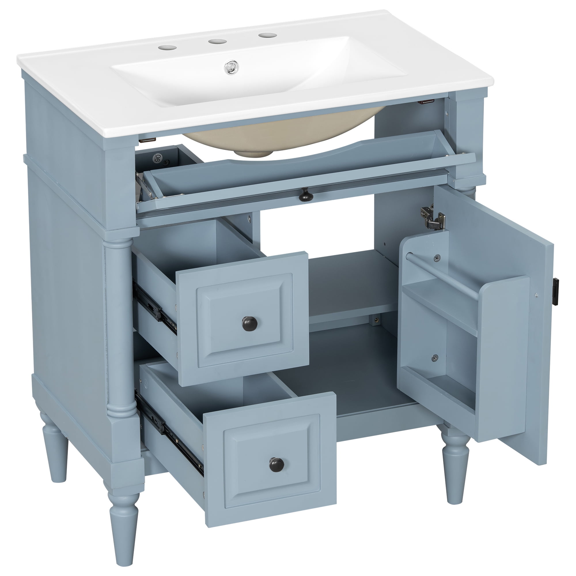Alvantor 30" Bathroom Vanity with Ceramic Sink, Freestanding Storage Cabinet with Flip Drawers Blue