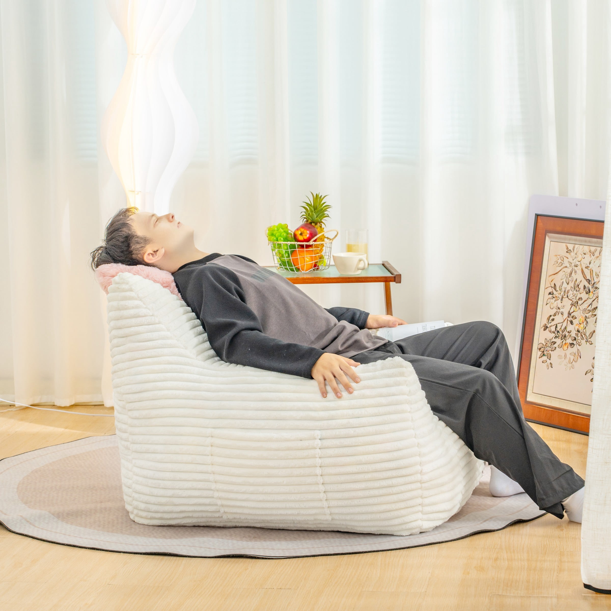 Oversized Bean Bag Chair for Adults with Armrests, Comfy Foam Lounge Sofa Chair for Living Room Bedroom Dorm, White