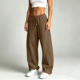 thumbnail image 2 of HomeDM Women's Baggy Sweatpants Wide Leg Drawstring Elastic Waist Lounge Sweat Pants with Pockets Coffee XL, 2 of 10