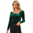thumbnail image 1 of Camiseta de terciopelo con Estrellas para mujer de manga larga sexy para fiesta Verde oscuro L Allegra K, 1 of 6