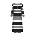 thumbnail image 4 of Strapless Mini Dress Women's Long Sleeve V-Neck Dress Fashion Striped Printed Casual Button V-Neck Flowy Long Maxi Dress with Pockets S-207 Black L, 4 of 5