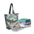 thumbnail image 2 of FORMRS Womens Canvas Tote Bag with Zipper Inner Pocket Shoulder Handbag, Beige Floating Whale, 2 of 7
