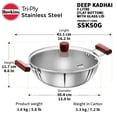 thumbnail image 4 of Hawkins Tri-Ply Stainless Steel Induction Compatible Deep Kadhai (Deep-Fry Pan) with Glass Lid, 5 Liter, 4 of 6