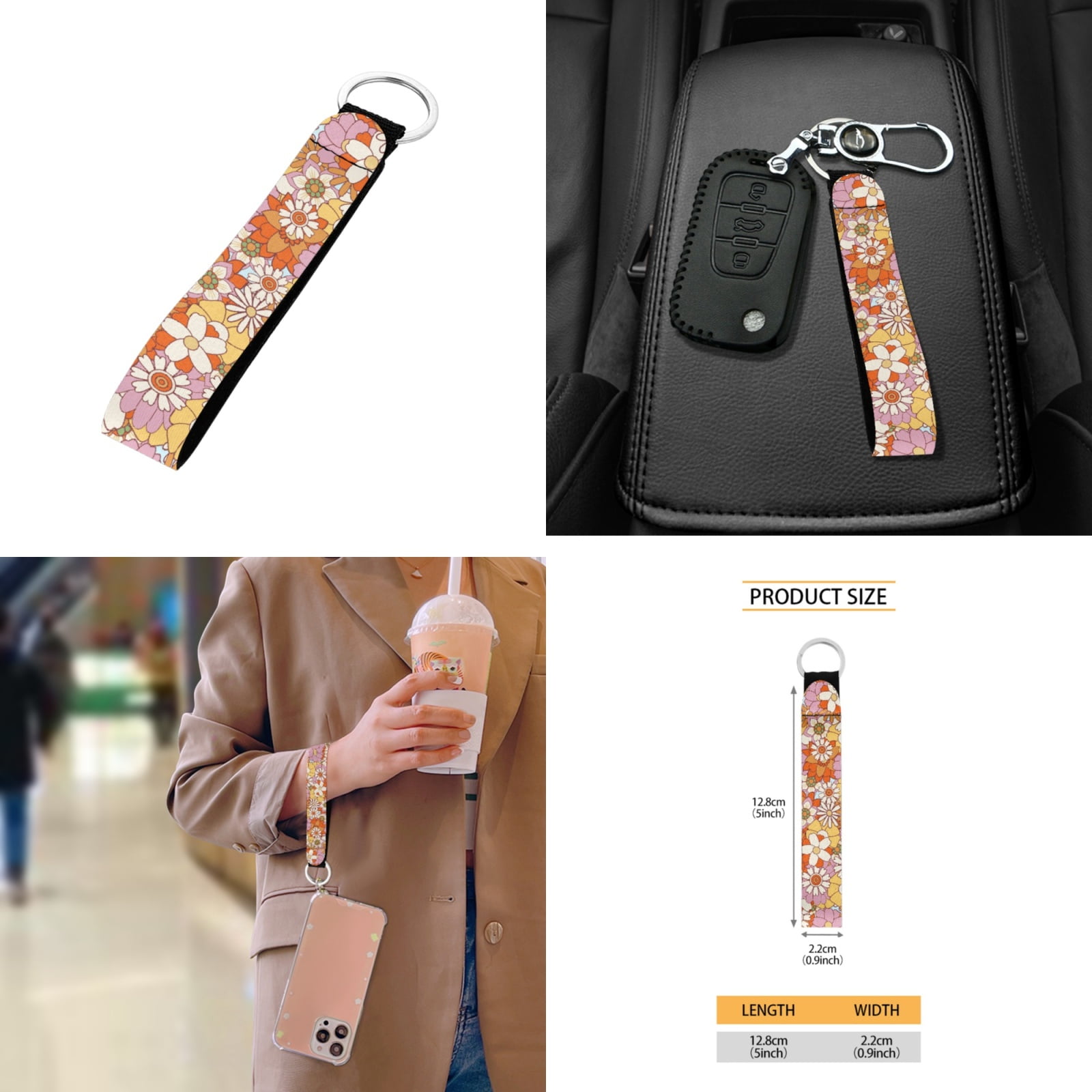 FORUDESIGNS Hippie Daisy Print 10 Pack Car Accessories Sets Scratch-Resistan Front Rear Seat Covers Car Trash Can Air Vent Pouch Steering Wheel Cover Cup Coasters Keychain for Vehicle SUV Truck