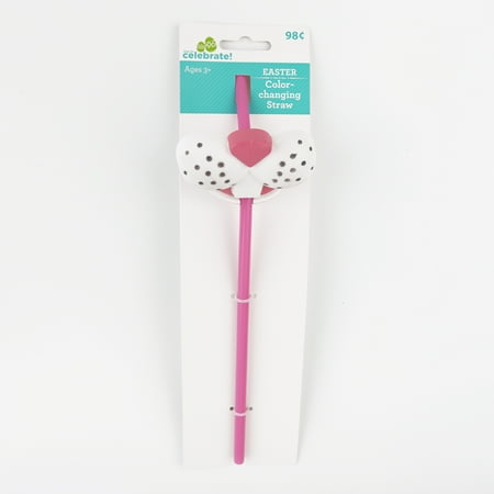 Way To Celebrate Easter Color Changing Straw, Pink Bunny