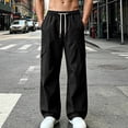 thumbnail image 2 of Danhjin Men's Cargo Pants Wide Leg Elastic Waist with Drawstring Work Casual Hiking Camping Pants Loose Solid Color Trousers with Pockets, 2 of 10
