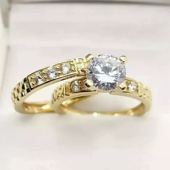 2Ct Round Cut Real Moissanite Wedding Bridal Ring Set 14k Yellow Gold Plated