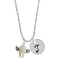 thumbnail image 1 of Delight Jewelry White Tooth with Wings - Tooth Fairy Silvertone Script Initial Disc - T - Charm Necklace, 20"+3", 1 of 4