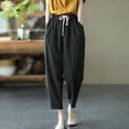 thumbnail image 2 of Casual Linen Baggy Capri Harem Pants for Women Tapered Wide Leg Joggers Drawstring Elastic Waist Cropped Trousers with Pocket, 2 of 6