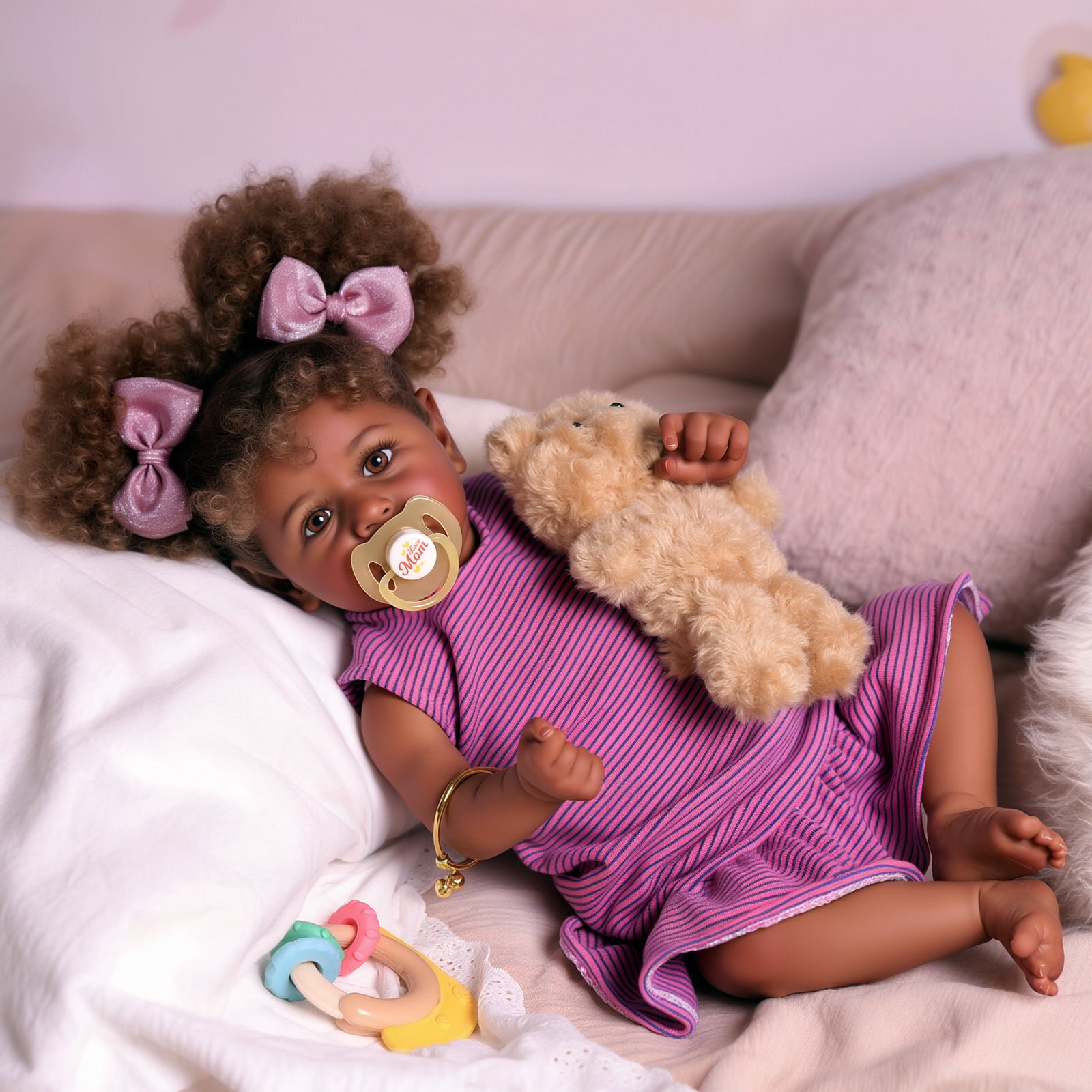 BABESIDE 20 Inch Reborn Dolls African American Black Soft cloth Body Dolls Dolls Gift for Kids Age 3+