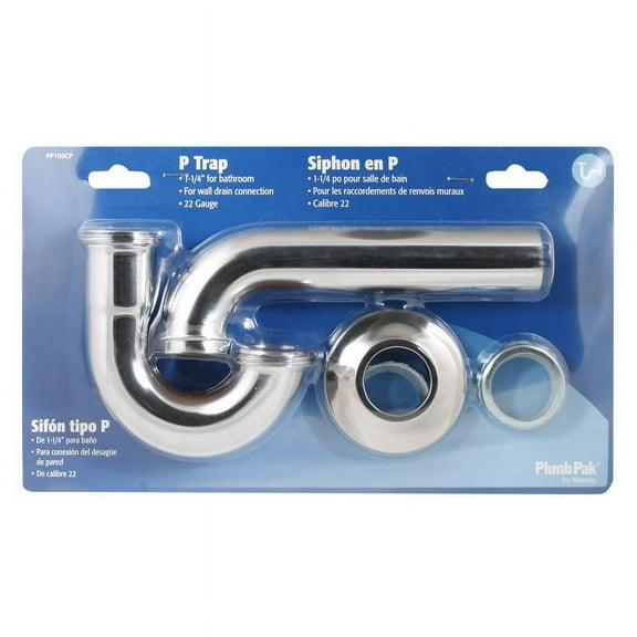 Keeney PP100CP 1-1/4-in x 1-1/4-in Brass P-Trap, Polished Chrome