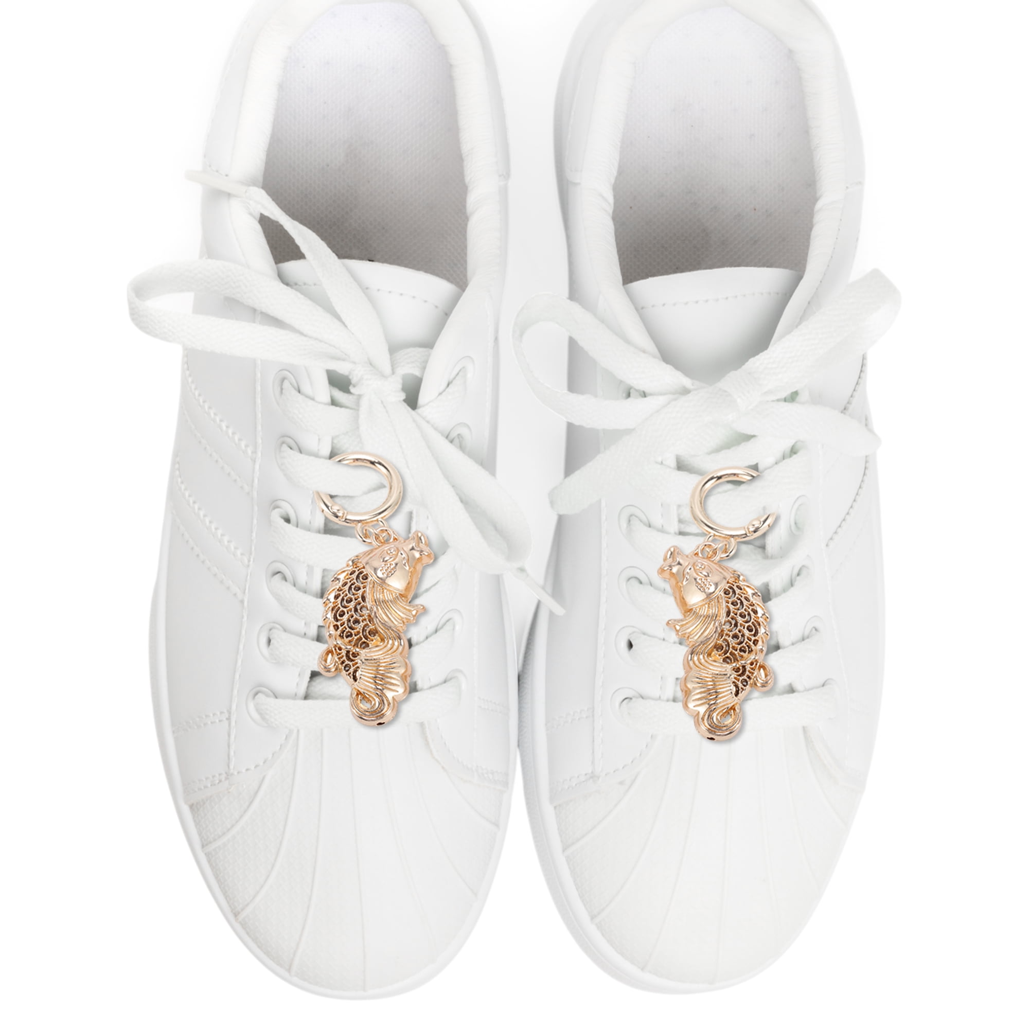 Unique Bargains Hollow Bat Shoelace Charms 4 Pair Gold Tone