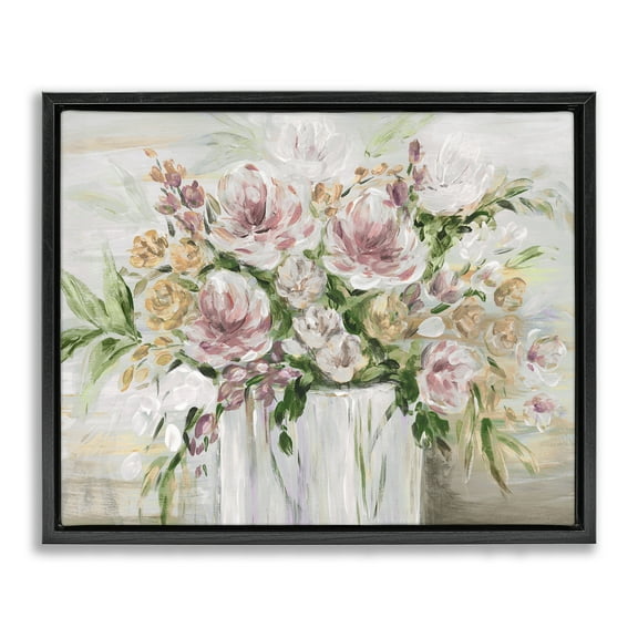 Stupell Industries Country Style Floral Assortment Floral Painting Black Floater Framed Canvas Art Print Wall Art, 21 x 17