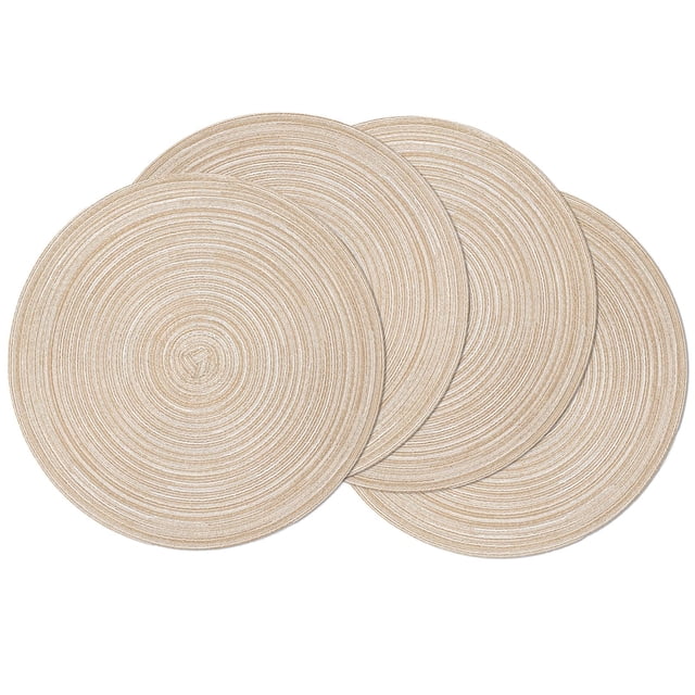 Juego de 4 manteles redondos trenzados SHACOS para mesa de comedor, color beige