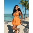 thumbnail image 6 of Womens Orange Summer Halter Mini Dress Vacation Beach Casual Skater, 6 of 7