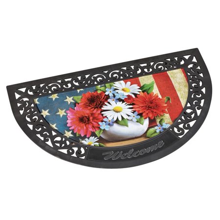Americana Slice Welcome Rubber Border Half Circle Outdoor Door Mat