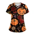 thumbnail image 2 of WonderWiz Women Halloween Scrubs Top,Halloween Medical Scrubs for Women Breathable Short Sleeve V Neck Nurse Tops with Pockets,Ginger XL, 2 of 6