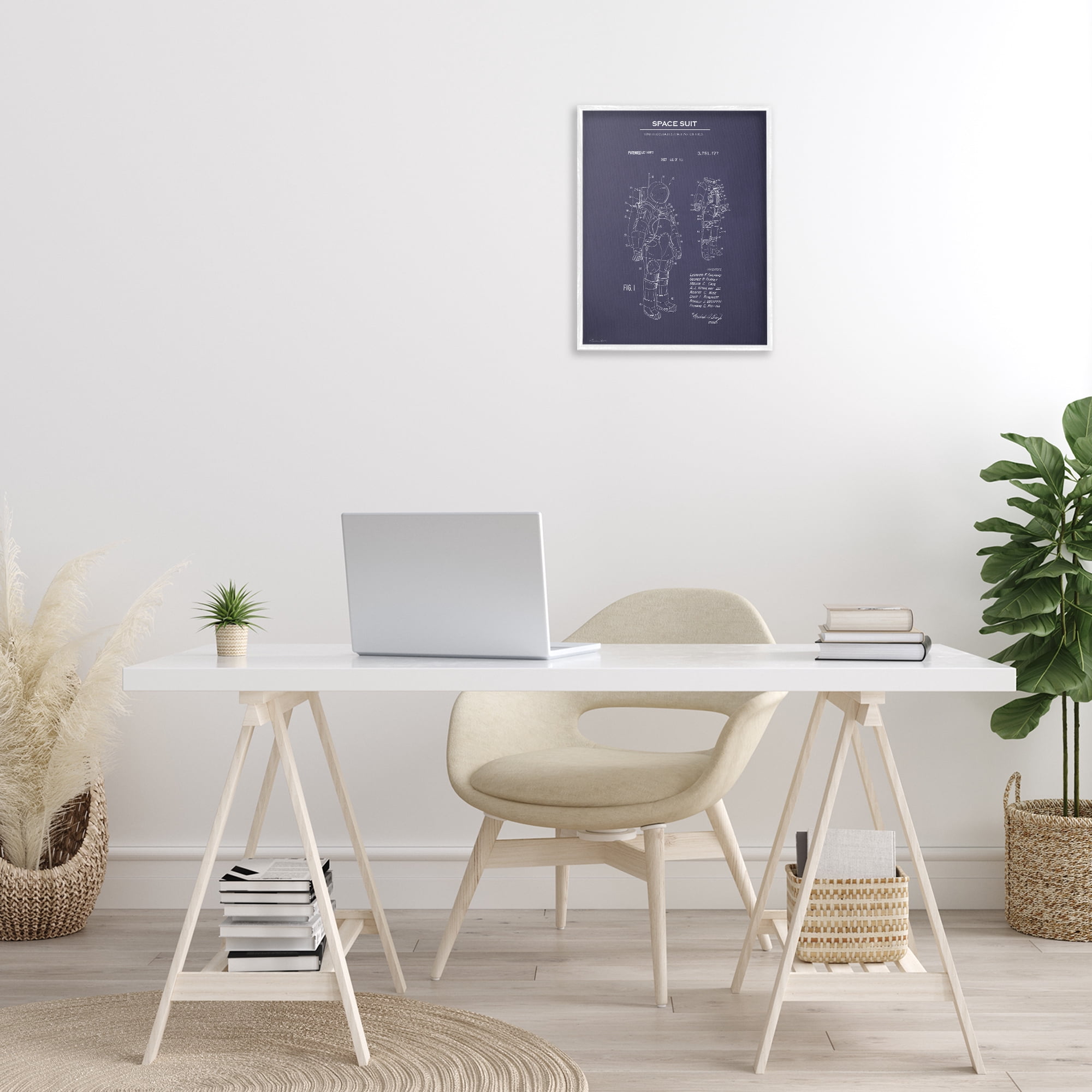Stupell Industries Space Suit Blueprint Novelty Painting White Framed Art Print Wall Art, 16 x 20