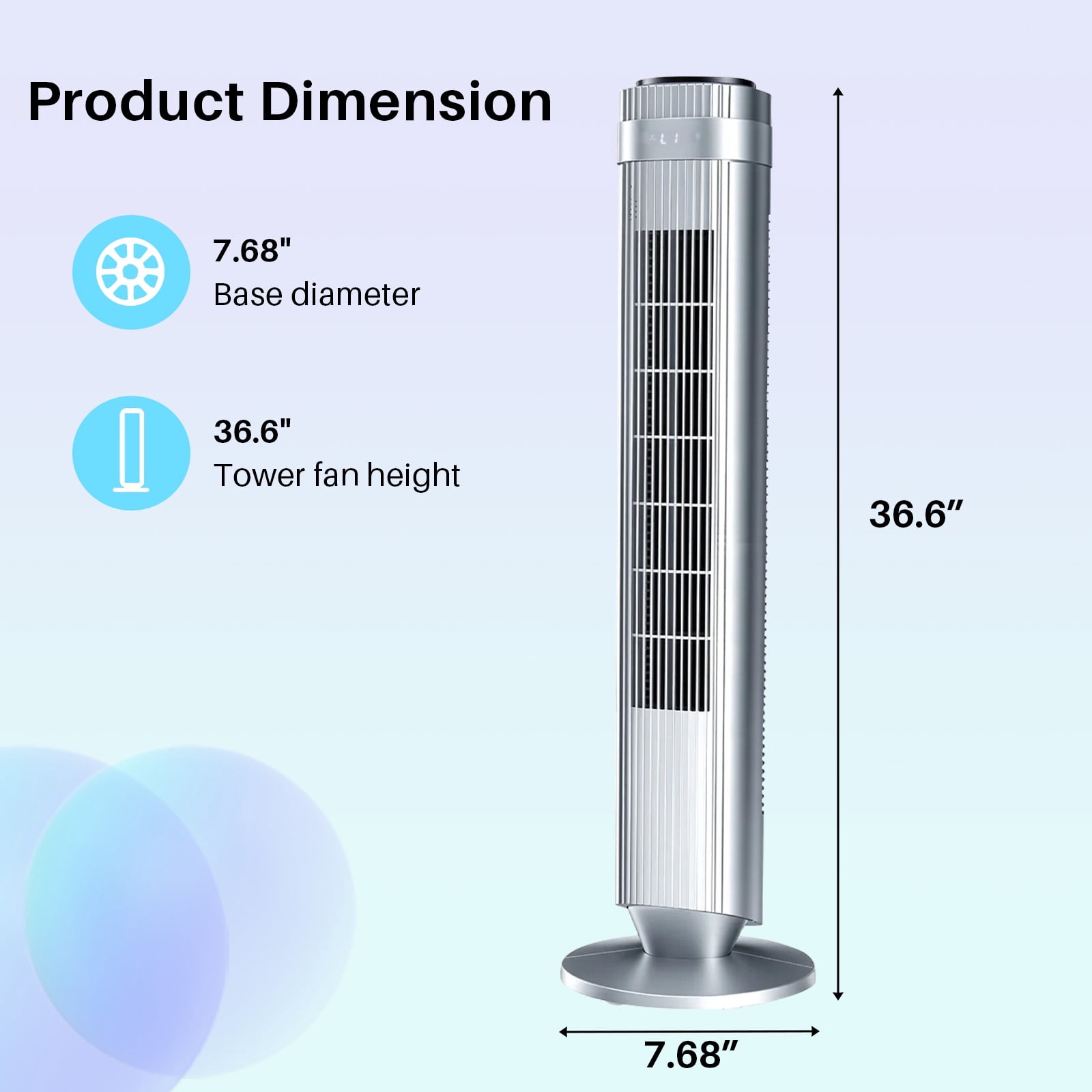 Tower Fan for Home, 64° swivel Standing Floor Fan with Remote, Bladeless Fan Cold Air Quiet, 5 Speeds, 4 Modes, LED Display, Sliver
