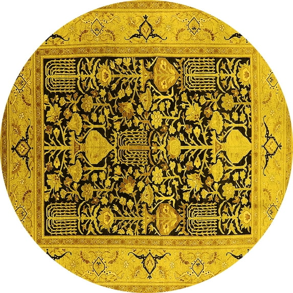 Ahgly Company Indoor Round Oriental Yellow Industrial Area Rugs, 3' Round