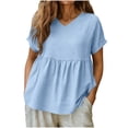 thumbnail image 2 of Avtoify Women's Linen Summer V-Neck Pullover Button Shirt Long Sleeve Top, 2 of 6