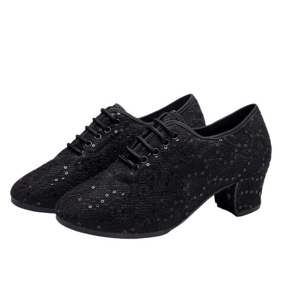 Sequin Women Ballroom Tango Salsa Latin Dance Shoes Oxford Teacher Shoes Black White Party Dance Shoes Sneakers Heel