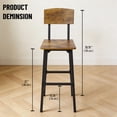 thumbnail image 3 of Set of 2 Bar Stools with Backrest, 26"/30" Counter Height Barstools, Rustic Wood & Metal Industrial Bar Chairs, Farmhouse Armless Bar Stools for Kitchen Island, Dining Room, Pub, Bistro, 3 of 10