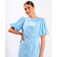 thumbnail image 4 of Blue Jacquard Shimmer Puff Sleeve Midi Dress, 4 of 7