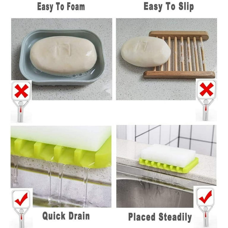 4pcs Home Bathroom Non-slip Silicone Soap Holder Hollow Drain Soap Dish for  Bathroom Kitchen (White, Pink) 