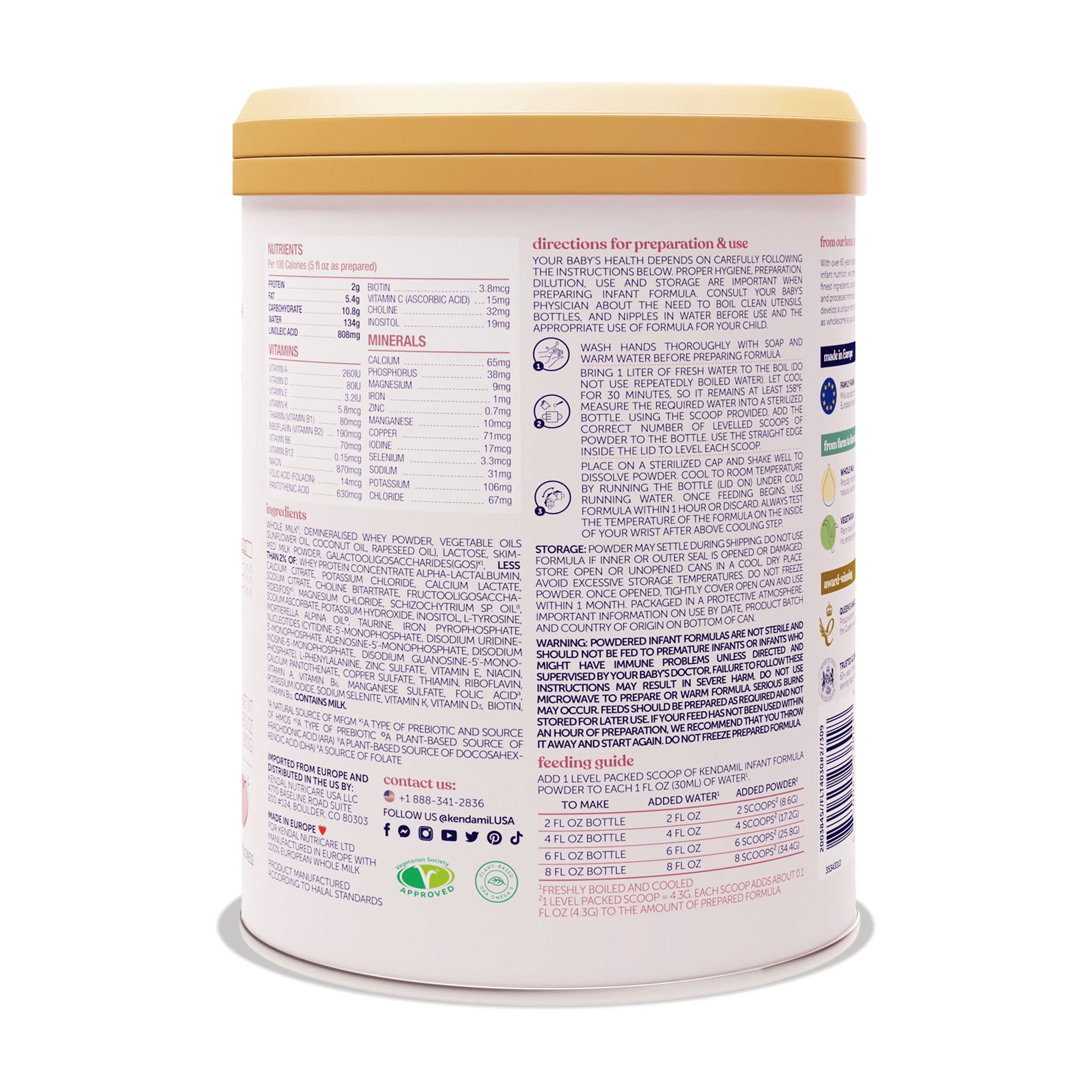 Fórmula Infantil en Polvo Kendamil Europea de Leche Entera Clásica con HMOs, Prebióticos y DHA, 28.2 oz 5