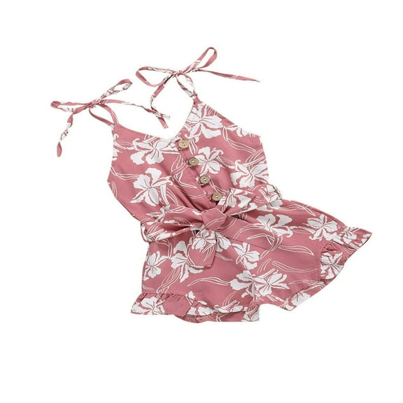 FNNMNNR Toddler Baby Girls Halter Playsuit Shorts Jumpsuit Sleeveless Strap Ruffle Romper Summer Clothes Pink 5-6 Years